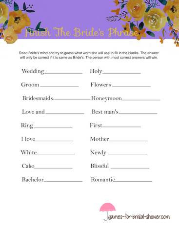 finish the bride's phrase printable