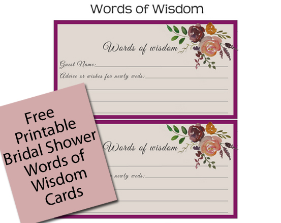 Free Printable Bridal Shower Words of Wisdom Cards 