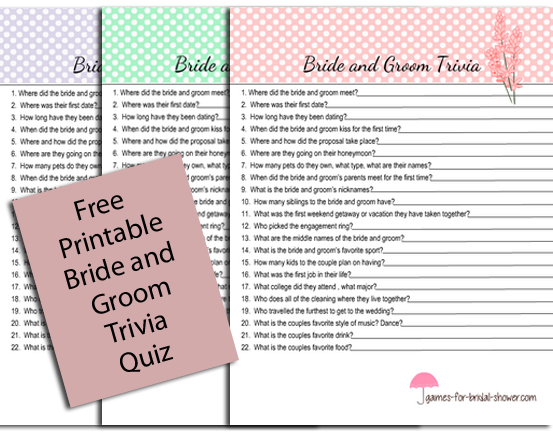 Free Printable Bride And Groom Trivia Quiz