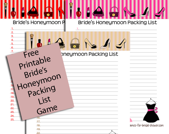 Free Printable Bride's Honeymoon Packing List Game