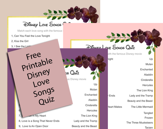 Free Printable Disney Love Songs Quiz 