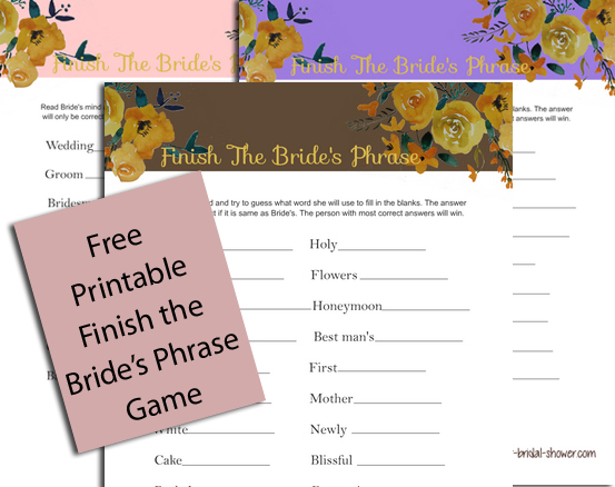 Free Printable Finish Bride's Phrase Game