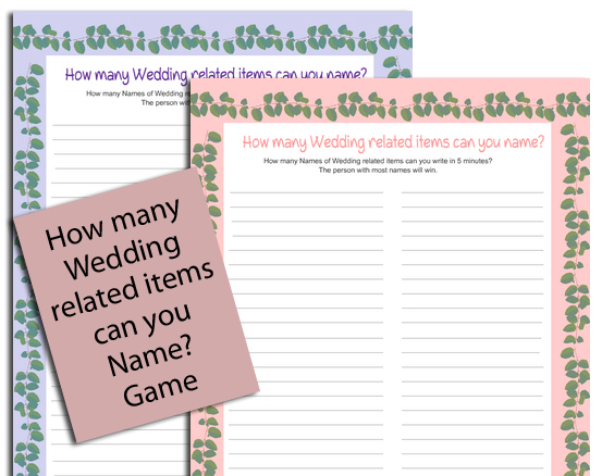 Free Printable Name the Wedding Related Items Game 
