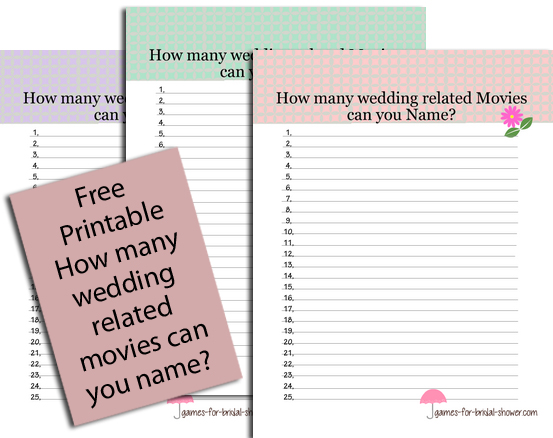 Free Printable Wedding Movies Name Game