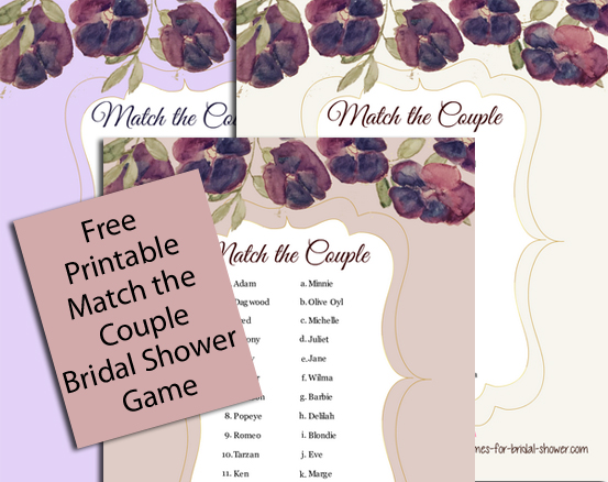 Free Printable Match the Disney Couple Game