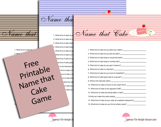 Free Printable Name That Cake Bridal Shower Game