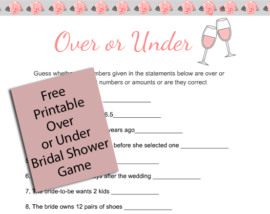 Free Printable Over or Under Bridal Shower Game 