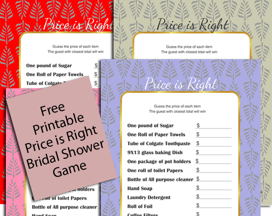 Free Printabel Price is Right Bridal Shower Game 