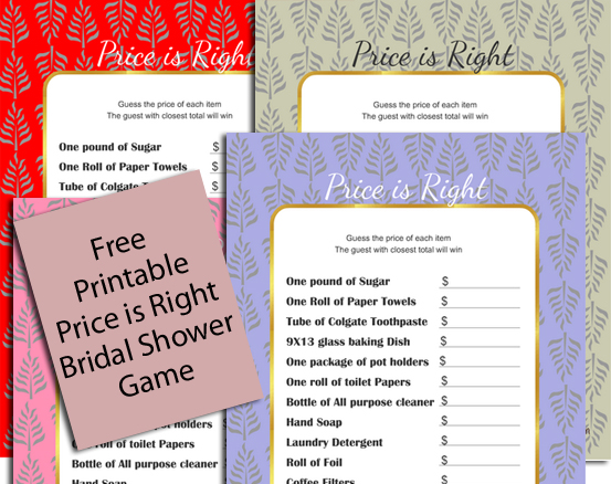 Free Printabel Price is Right Bridal Shower Game