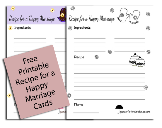 Free Printable Recipe for a Happy Marriage Cards