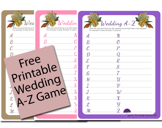 Free Printable Wedding A-Z Game for Bridal Shower