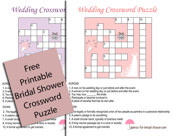 Free Printable Wedding Crossword Puzzle for Bridal Shower