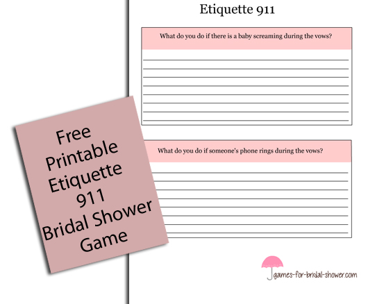 Free Printable Wedding Etiquette 911 Game Cards