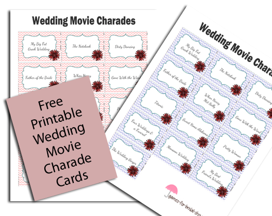 Free Printable Wedding Movies Charades Cards