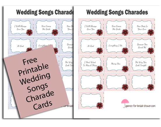 Free Printable Wedding Songs Charades Cards