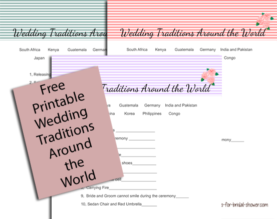 Free Printable Wedding Traditions Around the World Game 