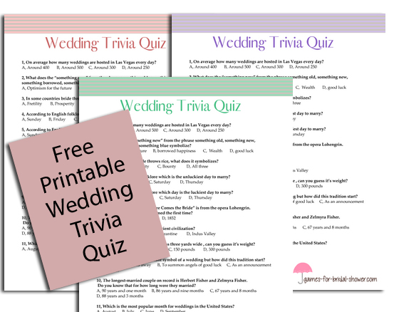 Free Printable Wedding Trivia Quiz