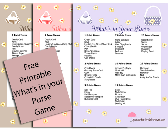 Purse Raid Game What s In Your Purse Game Bridal Shower Games 022 