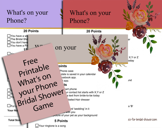 Free Printable What's on Your Phone Bridal Shower Game