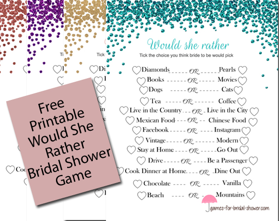 Free Printable Would She Rather Bridal Shower Game 