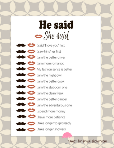 Free Printable He said, She said, Game 