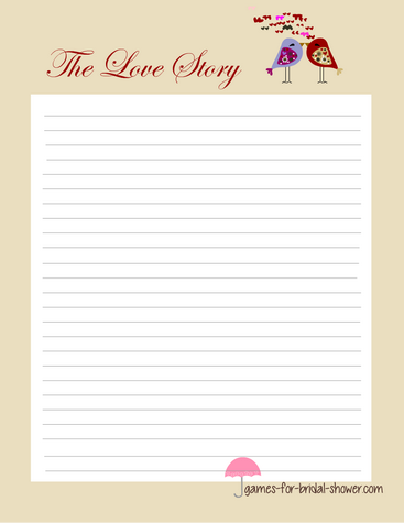love story game for bridal shower