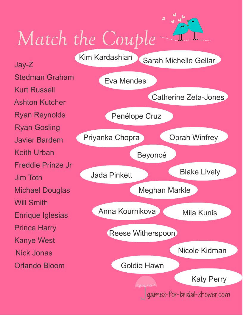 Free Printable Match the Famous Couples Game