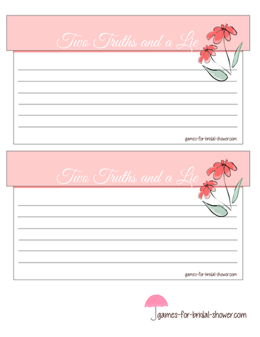 free printable two truths and a lie bridal shower game cards