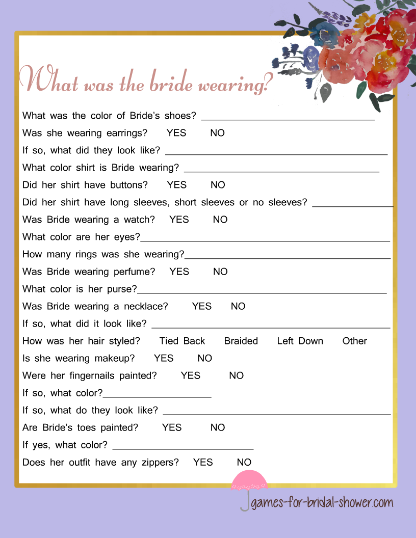 Free Printable What Was The Bride Wearing Game