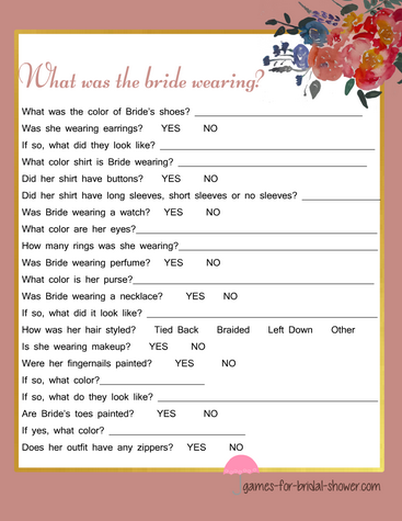 free printable what was the bride wearing game in pink color