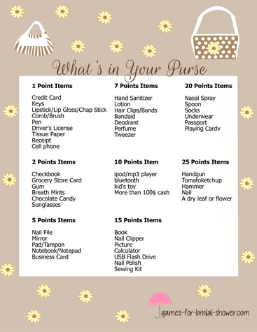 free printable whats in your purse game
