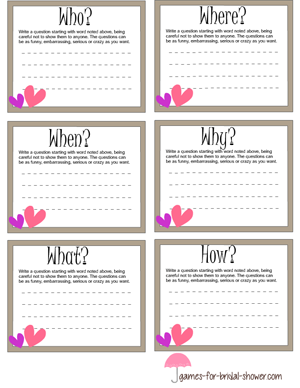free printable who,when, where game cards for bridal shower