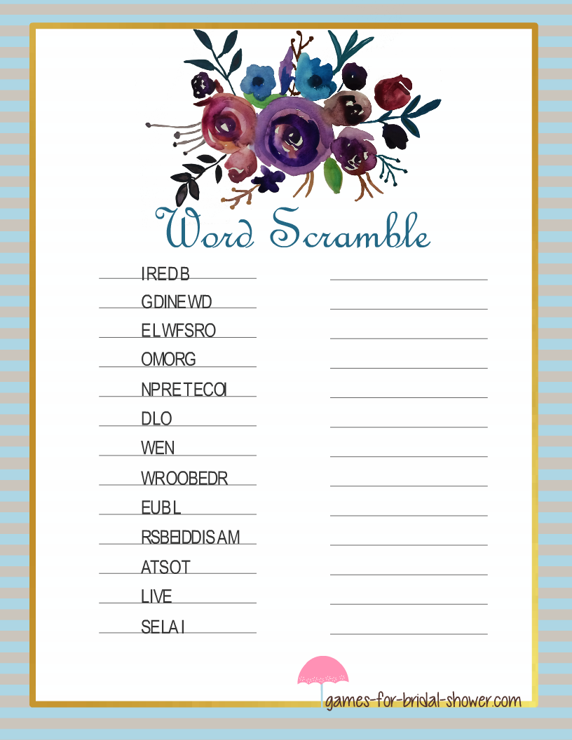 Free Printable Bridal Shower Word Mining Game