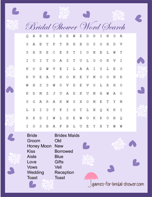 Free Printable Word Search Game for Bridal Shower