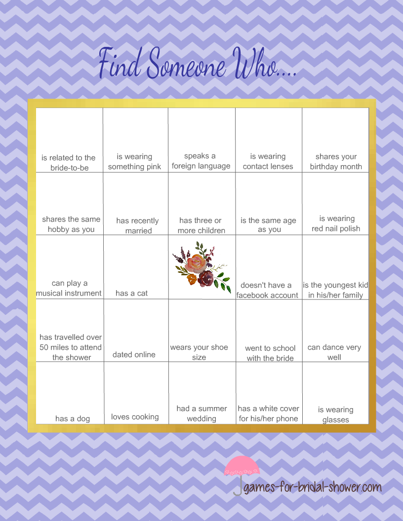 Free Printable Bridal Shower Guest Bingo Game