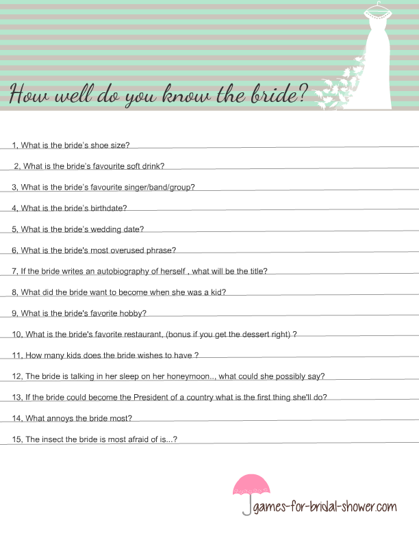 Free Printable How Well Do You Know The Bride Game