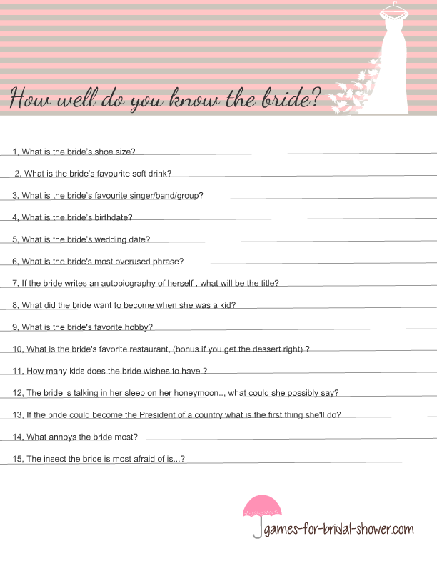 Free Printable How Well Do You Know the Bride? Game