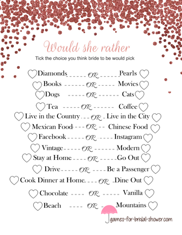 Would she rather, free printable bridal shower game