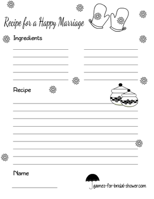 Free printable recipe for a happy marriage card in black and white